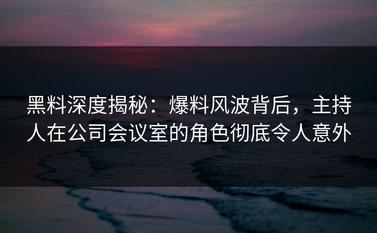 黑料深度揭秘：爆料风波背后，主持人在公司会议室的角色彻底令人意外