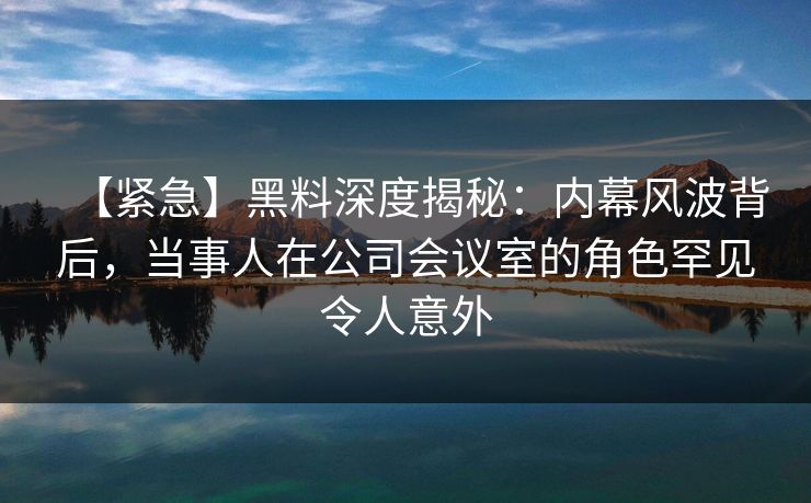 【紧急】黑料深度揭秘：内幕风波背后，当事人在公司会议室的角色罕见令人意外