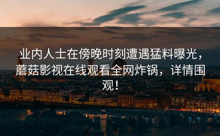 业内人士在傍晚时刻遭遇猛料曝光，蘑菇影视在线观看全网炸锅，详情围观！